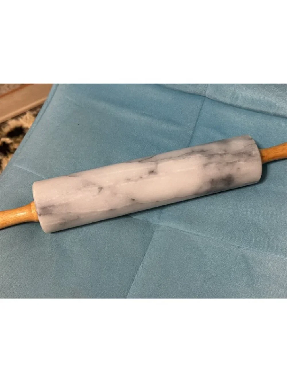 Marble Vintage Farmhouse Wooden Handle Dough Roller Rolling Pin